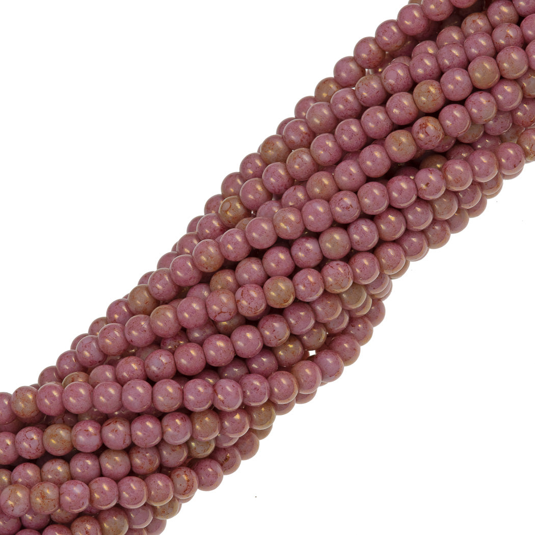 Czech 4mm Pressed Glass Round Beads Opaque Topaz Pink Luster
