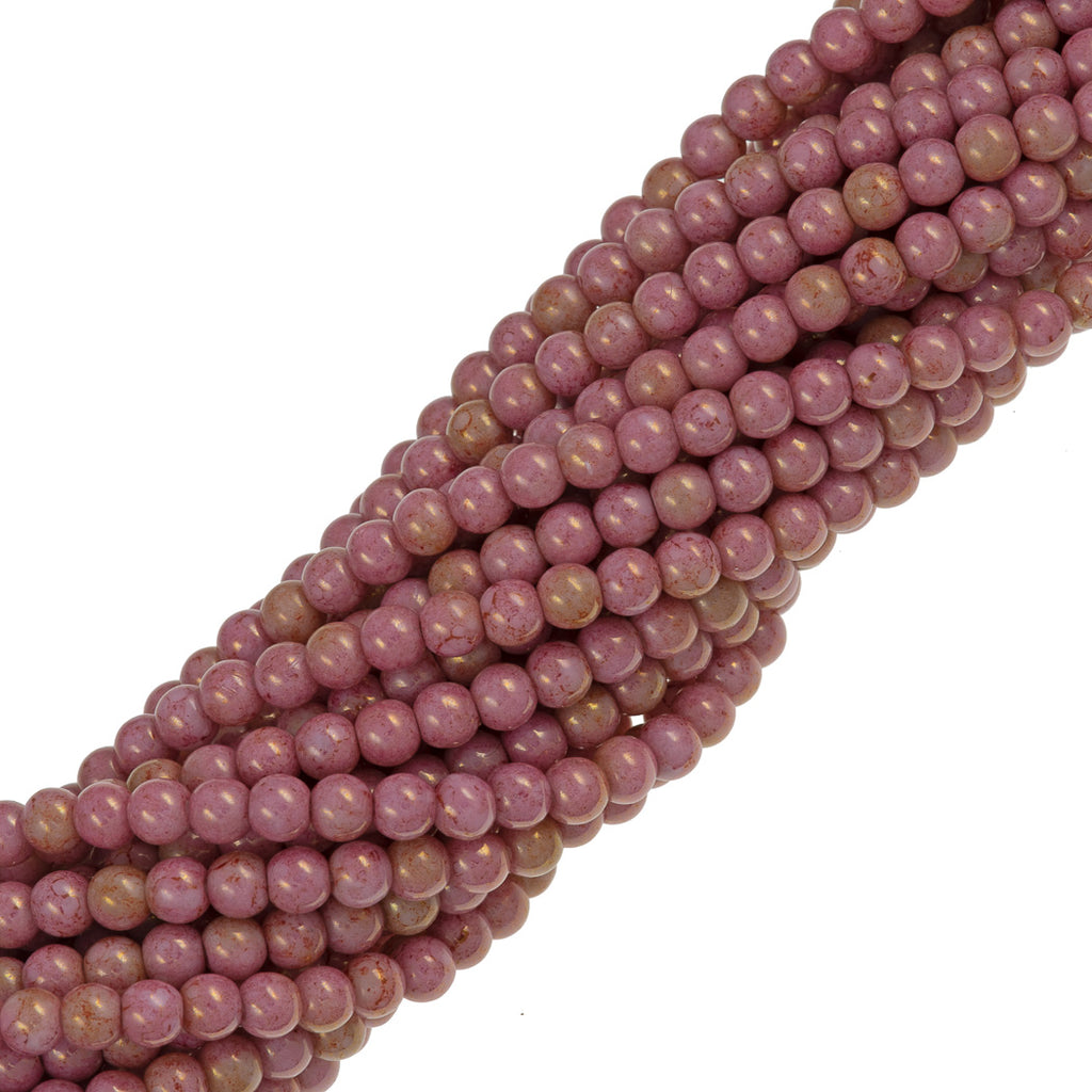 200 Czech 4mm Pressed Glass Round Beads Opaque Topaz Pink Luster (15495P)