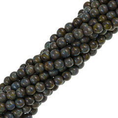 100 Czech 6mm Pressed Glass Round Opaque Olive Picasso Beads (53420T)