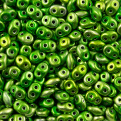 Super Duo 2x5mm Two Hole Beads Metalust Apple Green 22g Tube (24205)