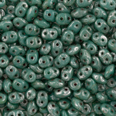 Super Duo 2x5mm Two Hole Beads Opaque Turquoise Picasso (63130T)