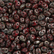 Super Duo 2x5mm Two Hole Beads Opaque Red Picasso (93200T)