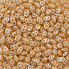 Super Duo 2x5mm Two Hole Beads Opaque Desert Tan White Luster 22g Tube (13020WL)