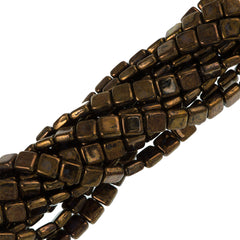 50 CzechMates 6mm Two Hole Tile Beads Jet Bronze Picasso (23980BT)