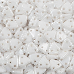 CzechMates 6mm Two Hole Triangle Beads Opaque White Luster (03000L)