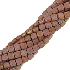 50 CzechMates 6mm Two Hole Tile Beads Opaque Rose Gold Topaz Luster (65491P)