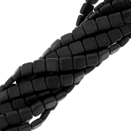 50 CzechMates 6mm Two Hole Tile Beads Matte Jet (23980M)