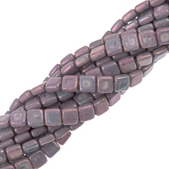 50 CzechMates 6mm Two Hole Tile Beads Opaque Amethyst Luster (15726P)