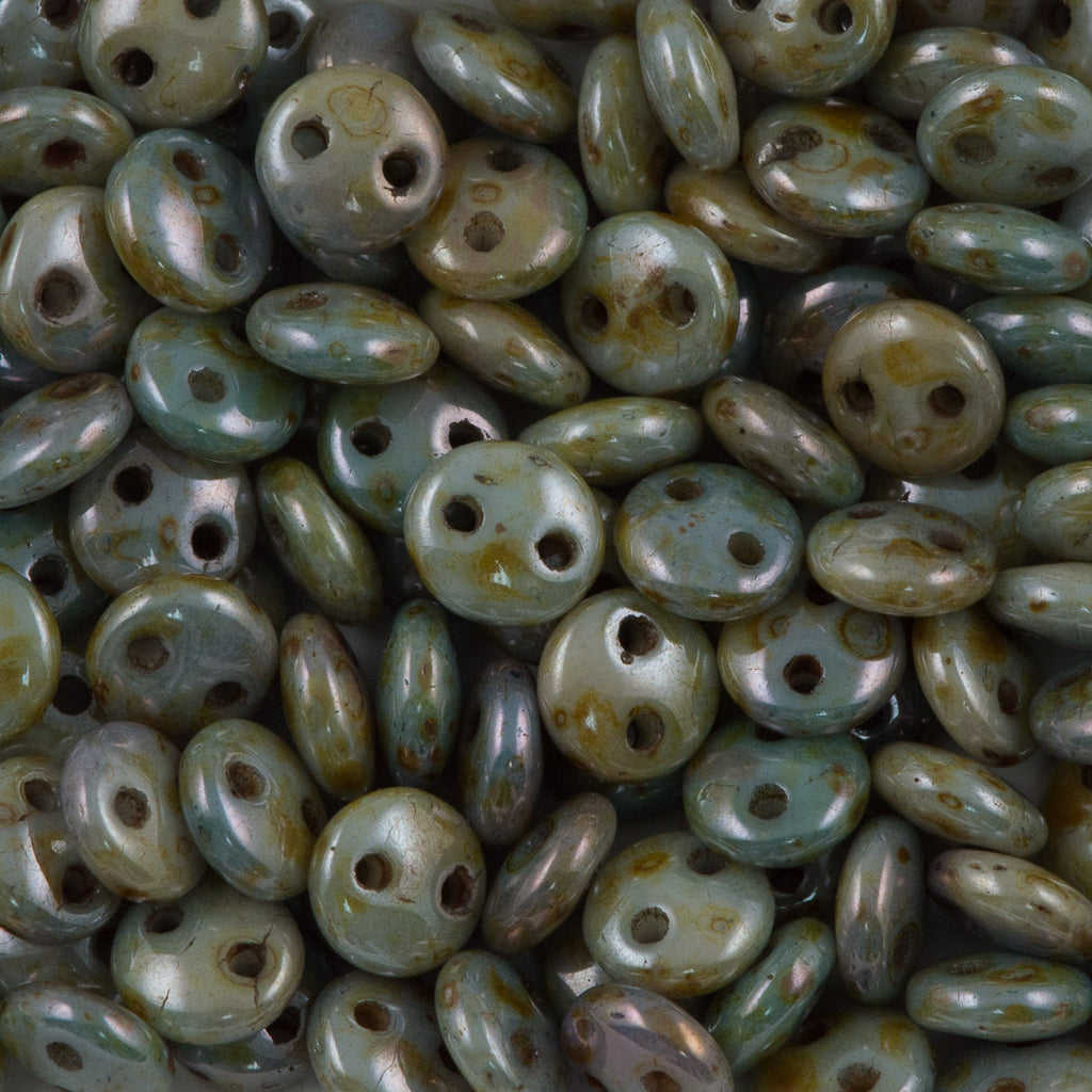 50 CzechMates 6mm Two Hole Lentil Opaque Green Luster Beads (65431P)