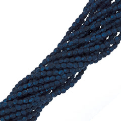100 Czech Fire Polished 3mm Round Bead Metallic Suede Blue (79031)