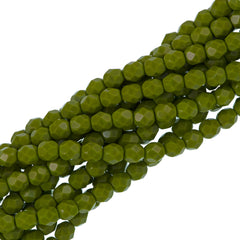100 Czech Fire Polished 4mm Round Bead Opaque Olive (53420)