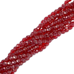 100 Czech Fire Polished 4mm Round Bead Ruby Luster (90080L)