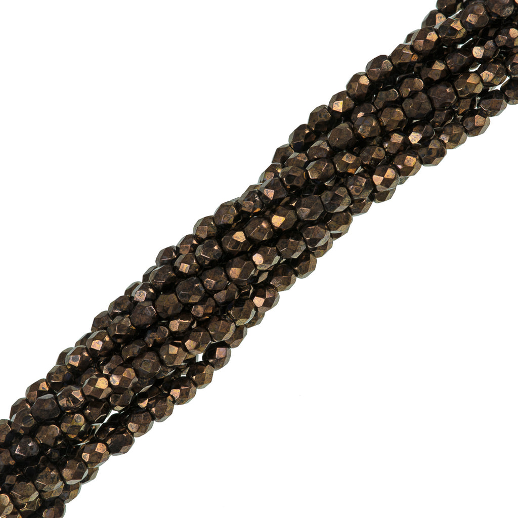 100 Czech Fire Polished 3mm Round Beads Metallic Gold Topaz (15695B)