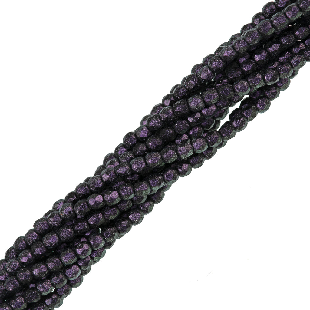 100 Czech Fire Polished 3mm Round Bead Polychrome Black Current (94101)
