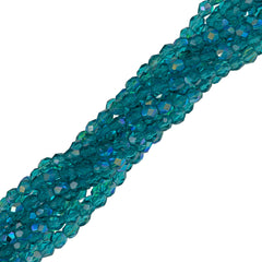 100 Czech Fire Polished 4mm Round Bead Teal AB (60150X)