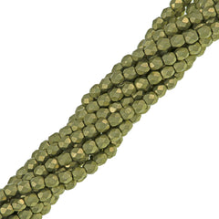 100 Czech Fire Polished 4mm Round Bead Saturated Metallic Primerose Yellow (77058)