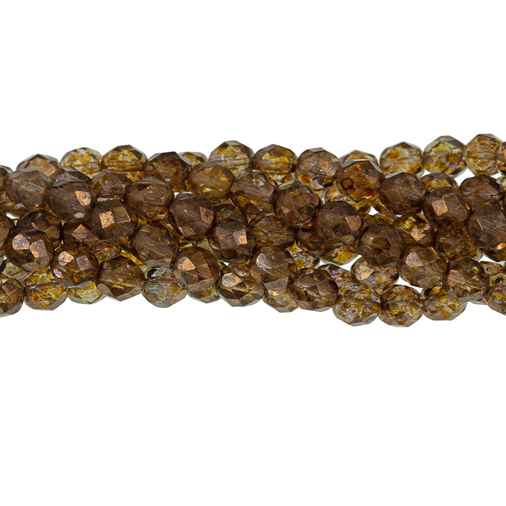 50 Czech Fire Polished 8mm Round Bead Transparent Gold Topaz Luster (15695)