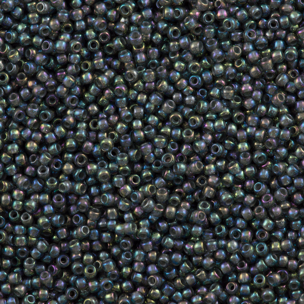 50g Toho Round Seed Beads 11/0 Grey Lined Aqua AB (1820)