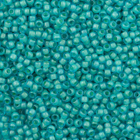 50g Toho Round Seed Bead 8/0 Inside Color Matte Aqua Light Jonquil Lined (954F)