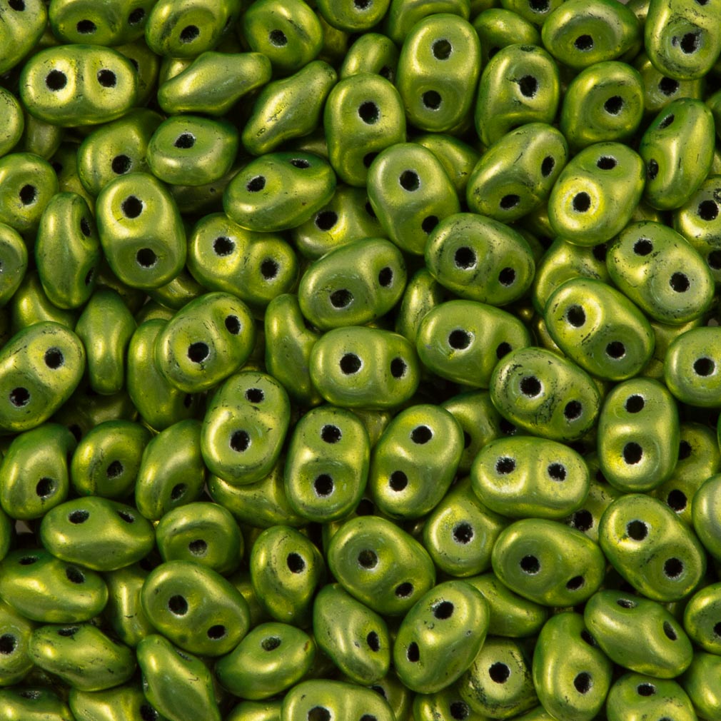 Super Duo 2x5mm Two Hole Beads Metalust Electric Green (24210)