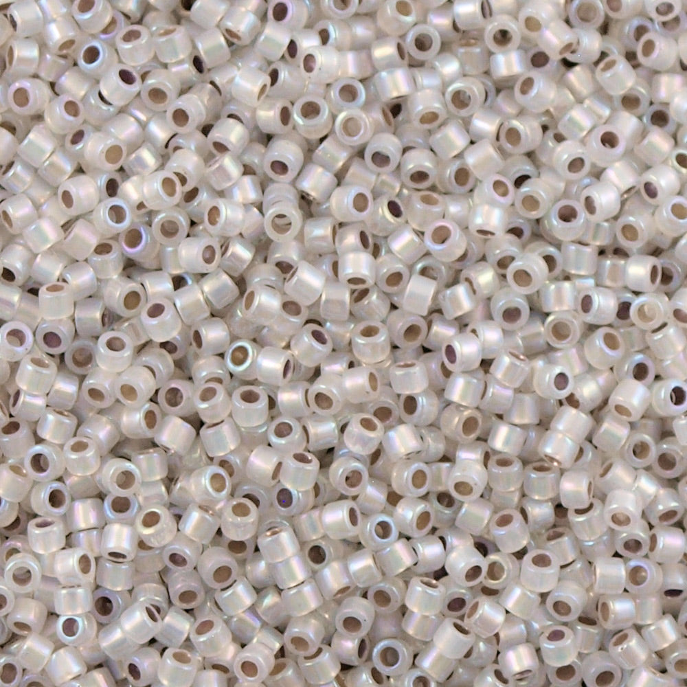 25g Miyuki Delica Seed Bead 11/0 Silver Lined White Opal AB DB223