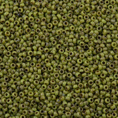 8g Miyuki Round Seed Bead 11/0 Opaque Chartreuse Picasso (4515)