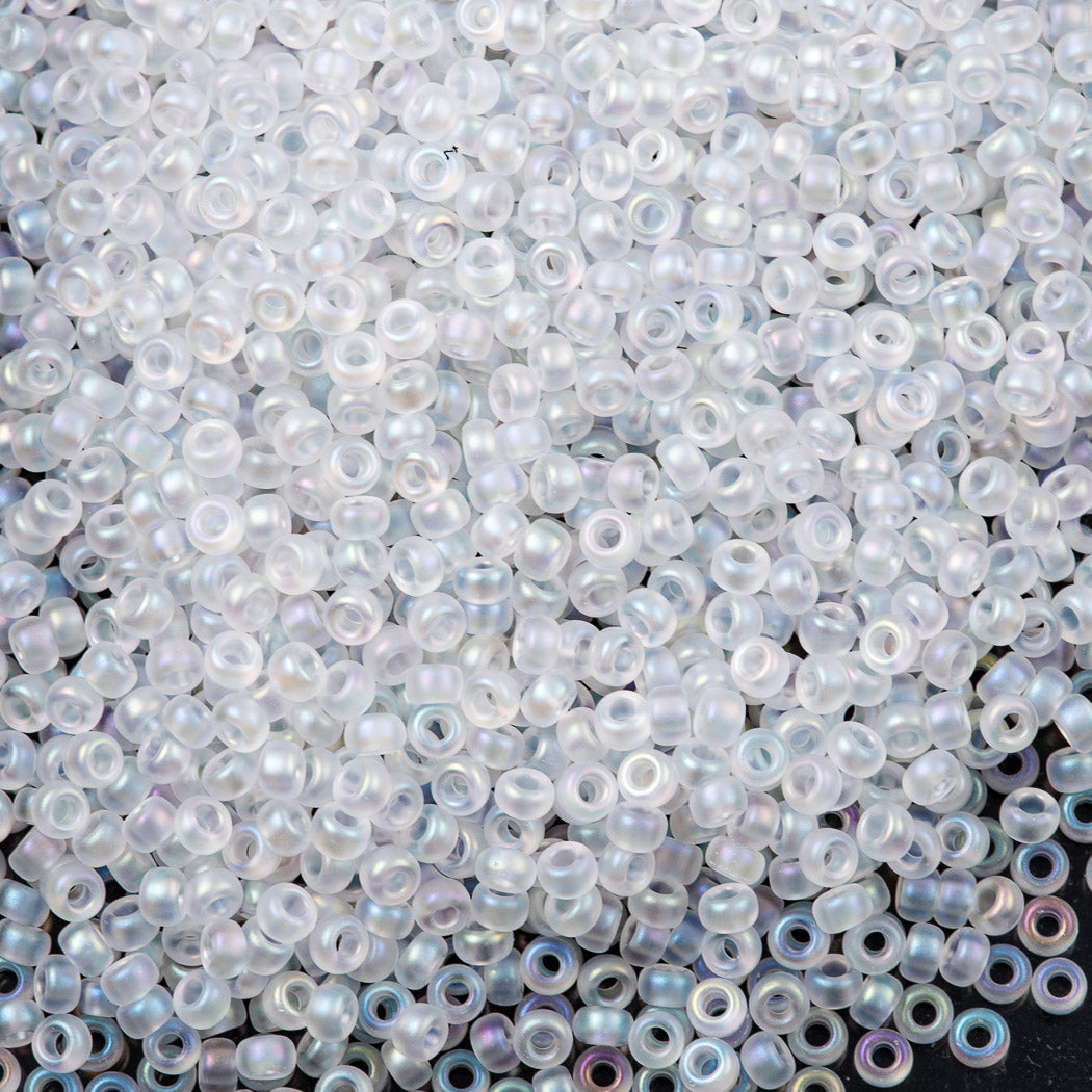 Miyuki Round 11/0 Semi Matte Transparent Crystal AB #131SFR – Aura