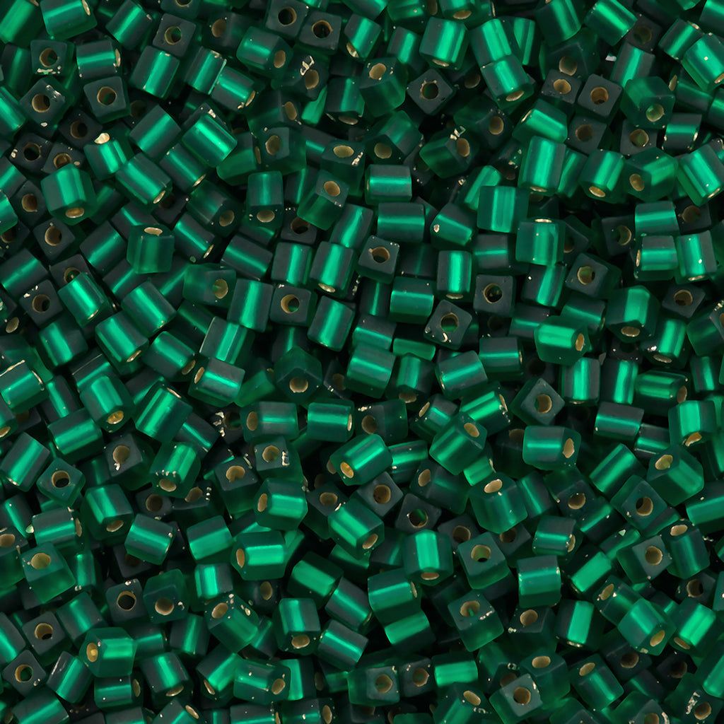 Miyuki 3mm Cube Seed Bead Matte Silver Lined Emerald (17F)