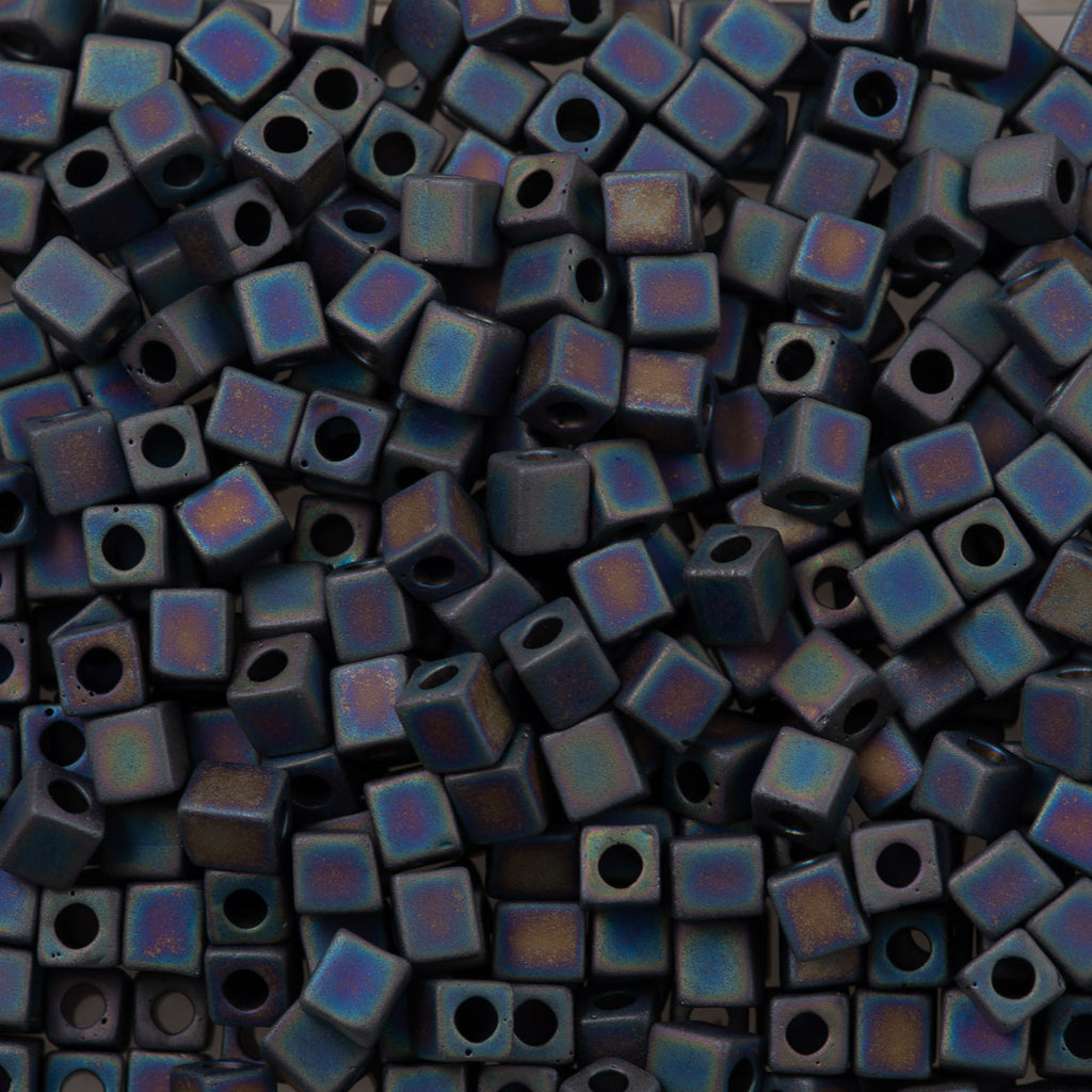 Miyuki 4mm Cube Seed Bead Opaque Matte Black AB (401FR)