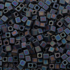 Miyuki 4mm Cube Seed Bead Opaque Matte Black AB 19g Tube (401FR)