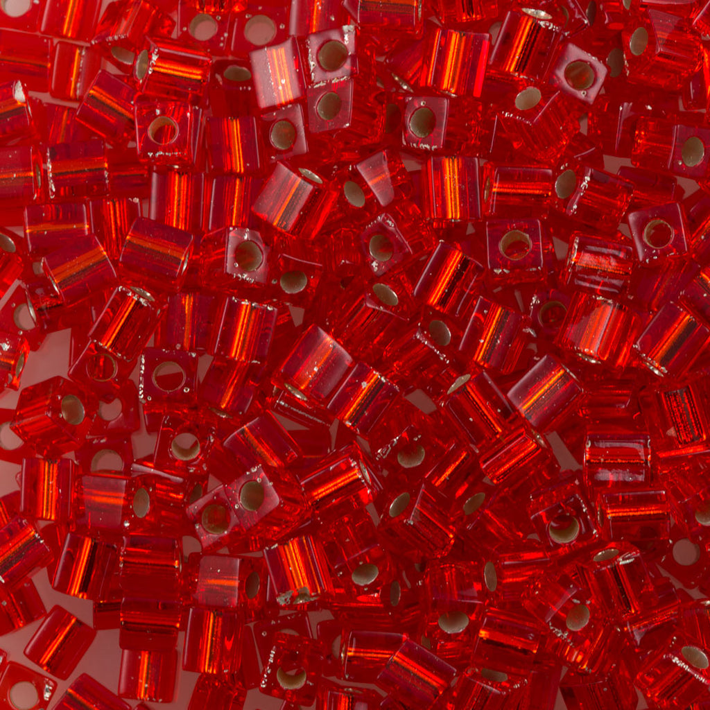 Miyuki 4mm Cube Seed Bead Silver Lined Red (10)