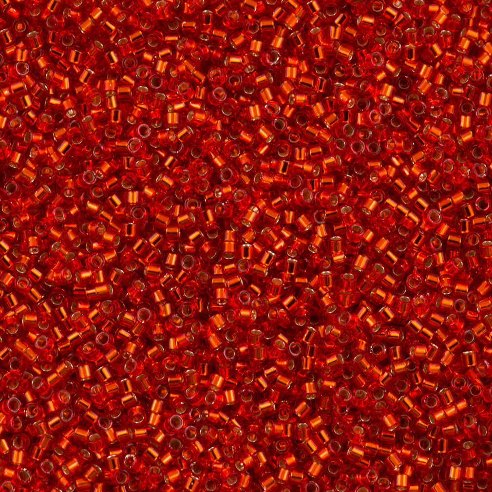 25g Miyuki Delica Seed Bead 11/0 Silver Lined Red DB43