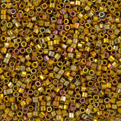 Miyuki Hex Cut Delica Seed Bead 11/0 24kt Gold Plated Rose AB 7g Tube DBC501