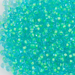 Miyuki 4mm Magatama Seed Bead Mint Green Inside Color Lined Light Blue (20)
