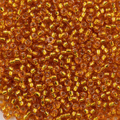8g Miyuki Round Seed Bead 11/0 Duracoat Silver Lined Dyed Amber Gold (4261)
