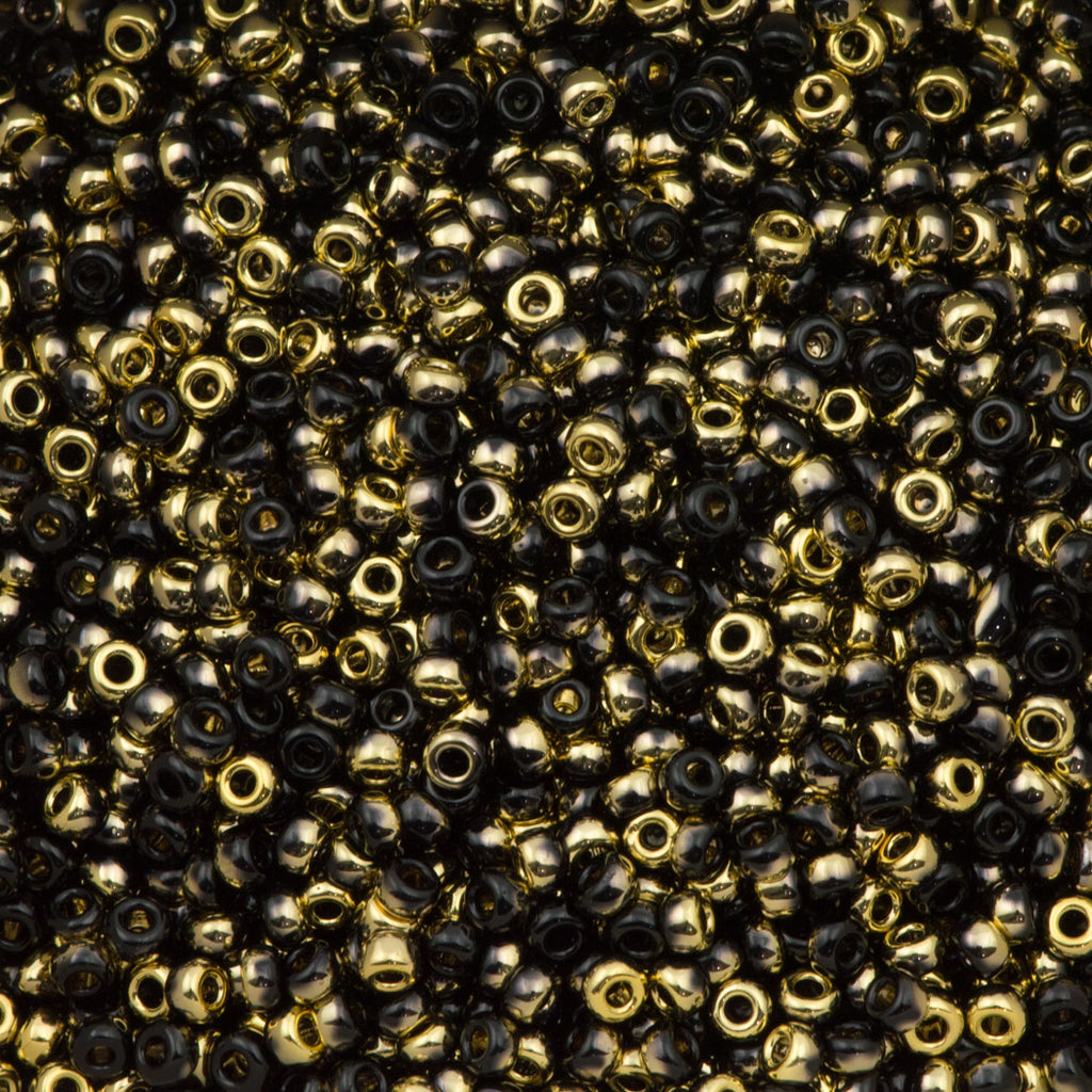 Miyuki Unions Round Seed Bead 11/0 Black Amber Gold 24g Tube (00401AG)