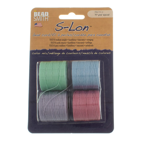Pastels 4pc Mix S-Lon Bead Cord Mix 77 Yard Spool .5mm TEX 210