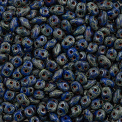 Super Duo 2x5mm Two Hole Beads Blue Dark Travertin (33050TD)