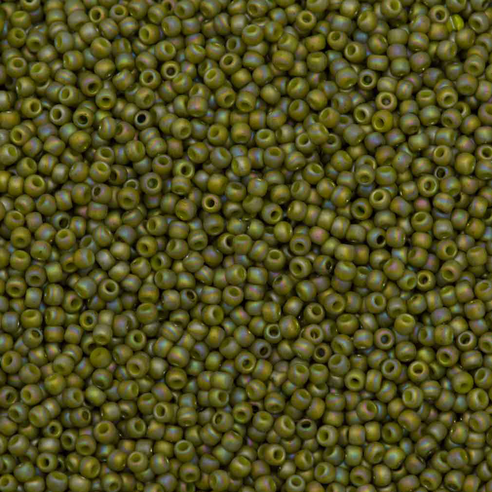 50g Toho Round Seed Bead 8/0 Matte Semi Glazed Olive AB (2631F)