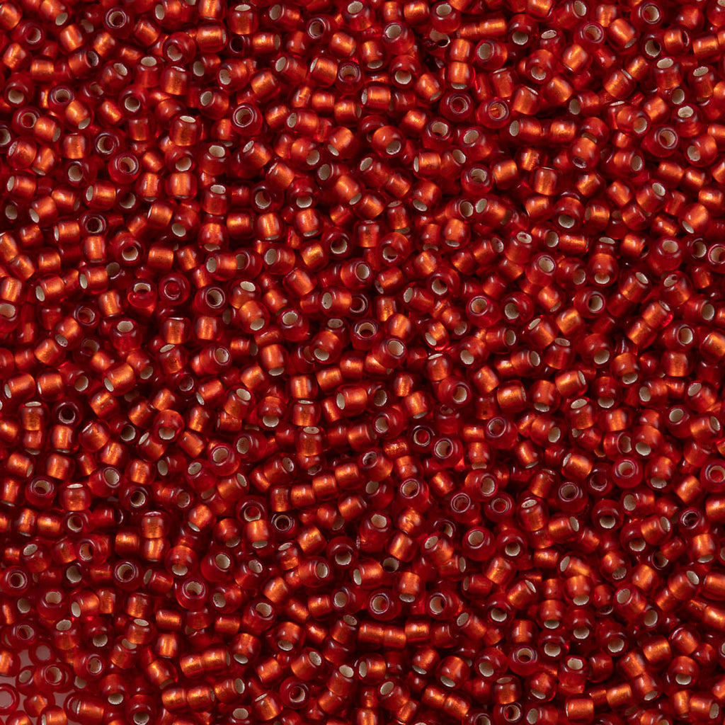 50g Toho Round Seed Bead 11/0 Silver Lined Matte Light Siam Ruby (25F)