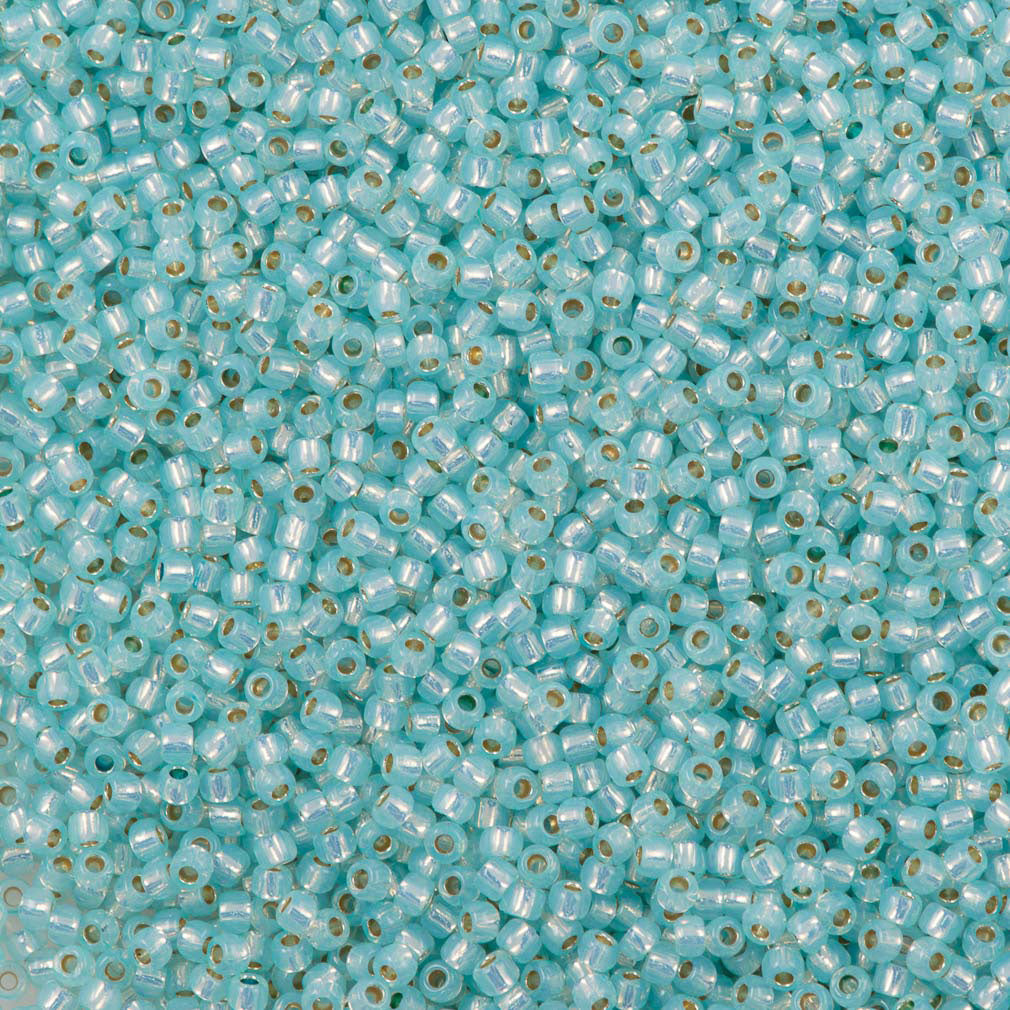 Toho Round Seed Bead 11/0 PermaFinish Silver Lined Milky Light Aqua 2.5-inch Tube (2116PF)
