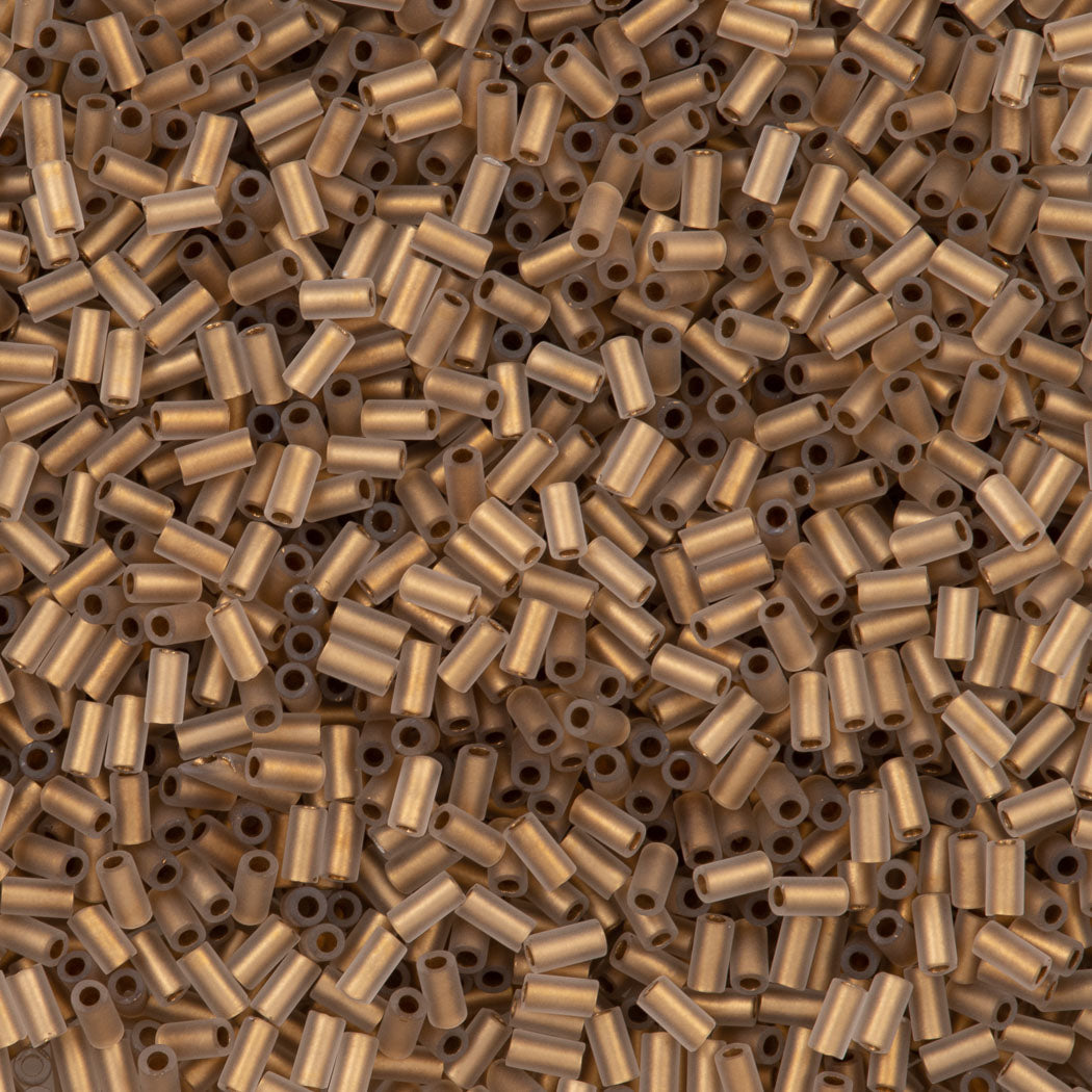 25g Toho 3mm Bugle Bead Inside Color Lined Matte Gold (989F) Aura