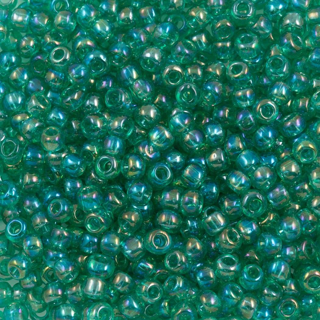 50g Toho Round Seed Beads 6/0 Transparent Medium Lime AB (164B)