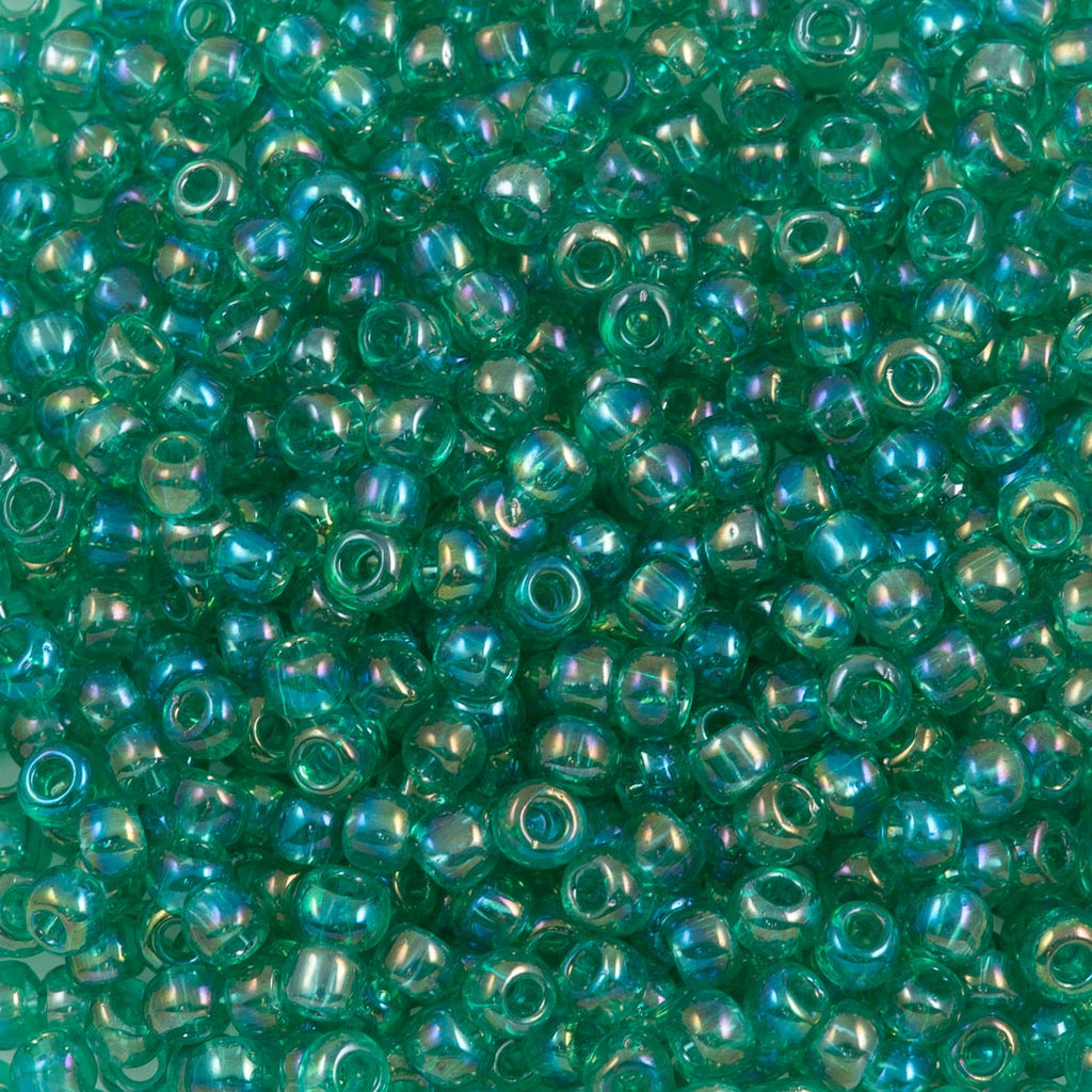 50g Toho Round Seed Beads 6/0 Transparent Medium Lime AB (164B)