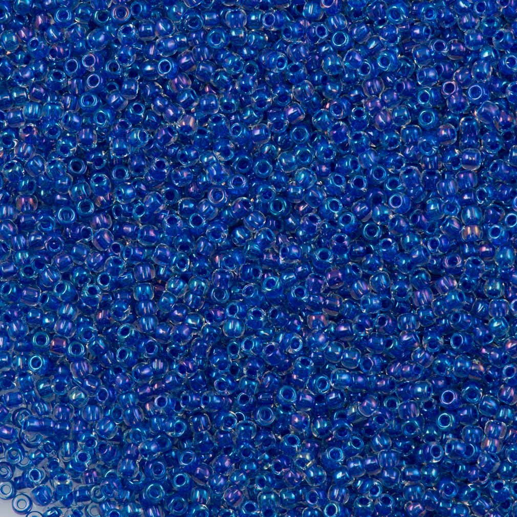50g Toho Round Seed Bead 8/0 Inside Color Luster Crystal Caribbean Blue Lined (189)