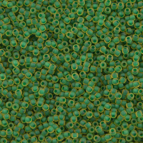 50g Toho Round Seed Bead 8/0 Inside Color Matte Jonquil Emerald Lined (242F)