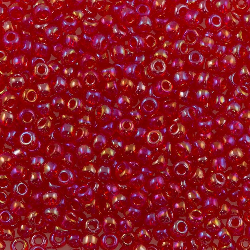 50g toho Round Seed Bead 8/0 Transparent Dark Raspberry AB (165B)