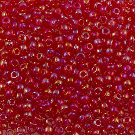 50g toho Round Seed Bead 8/0 Transparent Dark Raspberry AB (165B)