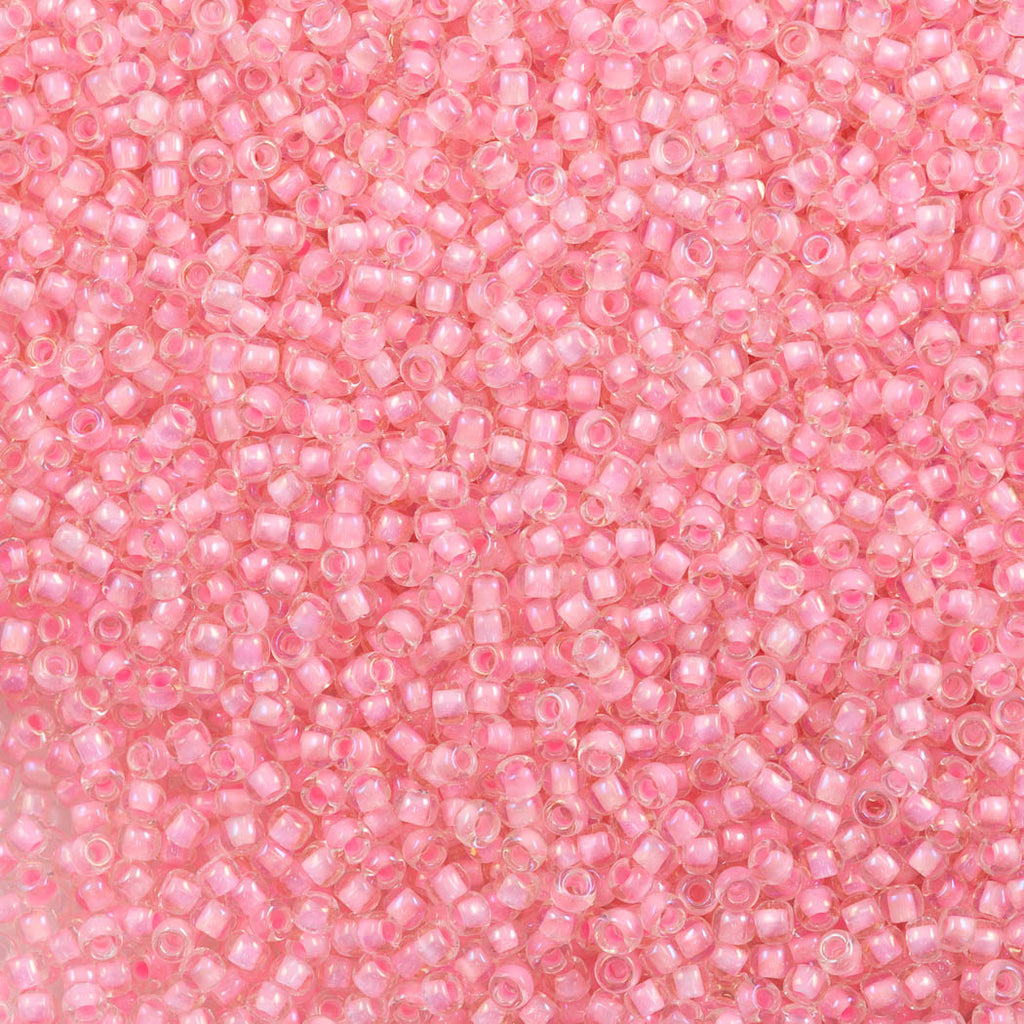 Toho Round Seed Bead 11/0 Transparent Inside Color Lined Hot Pink AB (191B)