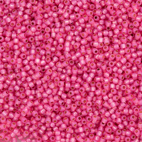 50g Toho Round Seed Bead 11/0 PermaFinish Silver Lined Milky Hot Pink (2107PF)